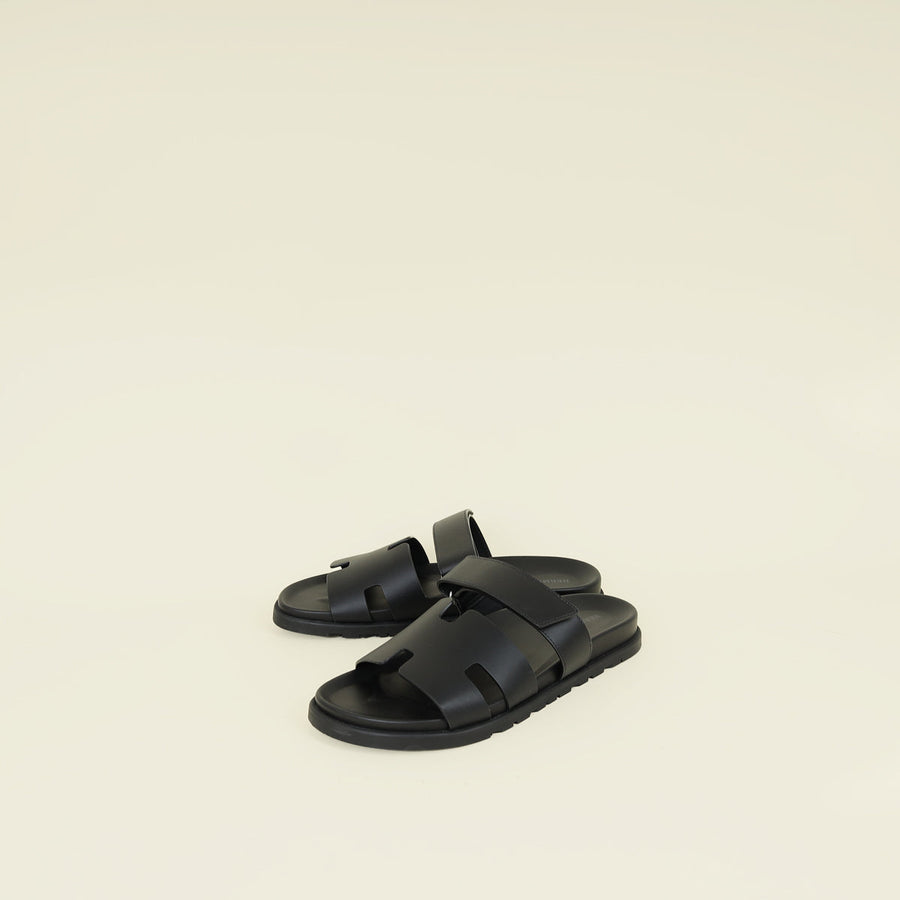 Hermes Noir Chypre Sandals 44.5