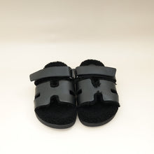 Hermes Noir Chypre With Shearling Sandal 44