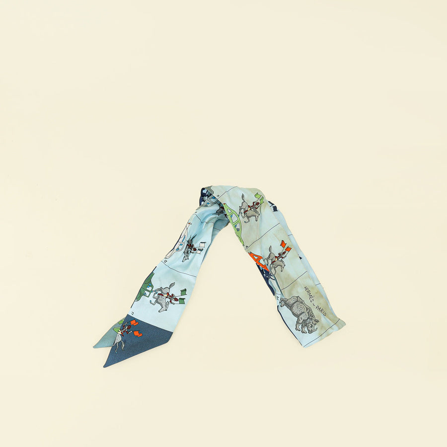 Hermes Blue Multiolor Parade Print Twilly