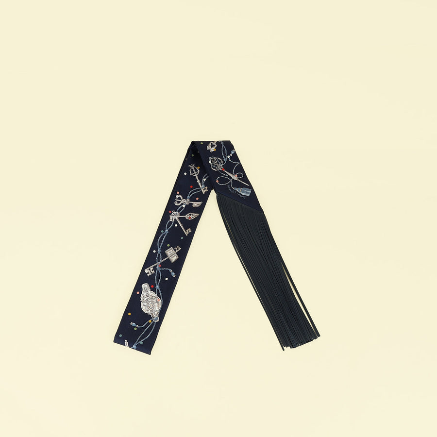 Hermes Multicolor Les Cles a Pois Leather Fringes Twilly