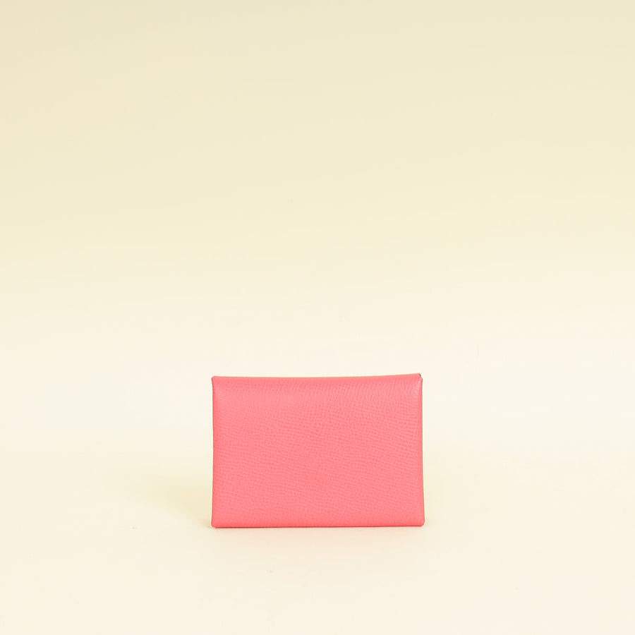 Hermes Rose Azalee Porte-Cartes Calvi Duo Compact Card Holder