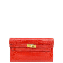 Hermes Geranium Shiny Alligator Kelly Longue Wallet