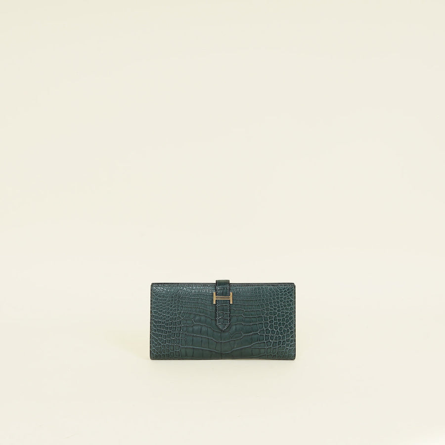 Hermes Vert Titien Bearn Matte Alligator Wallet