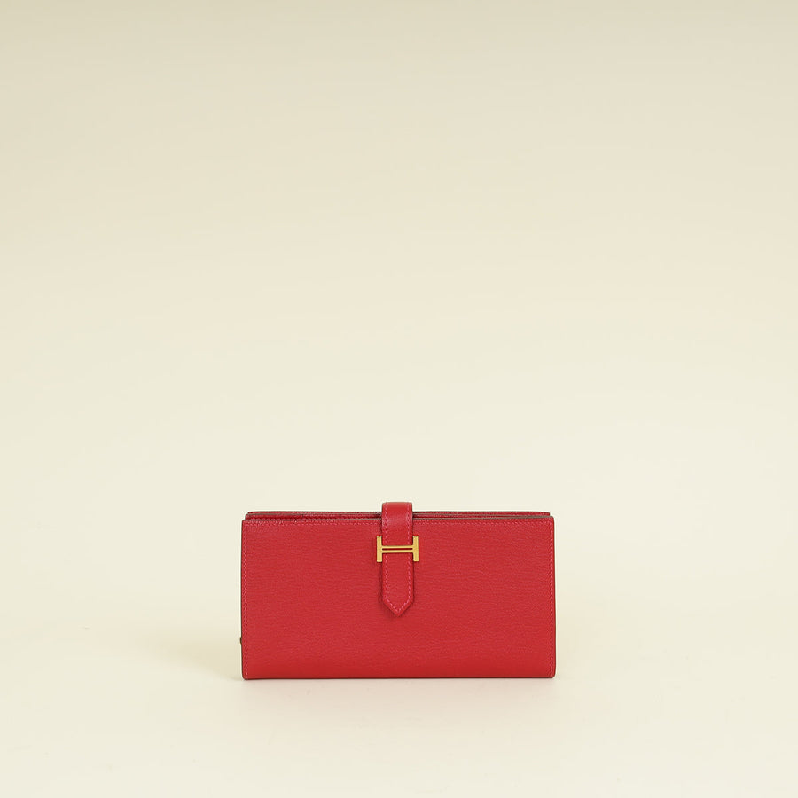 Hermes Rouge Grenate Mysore Goatskin Bearn Wallet