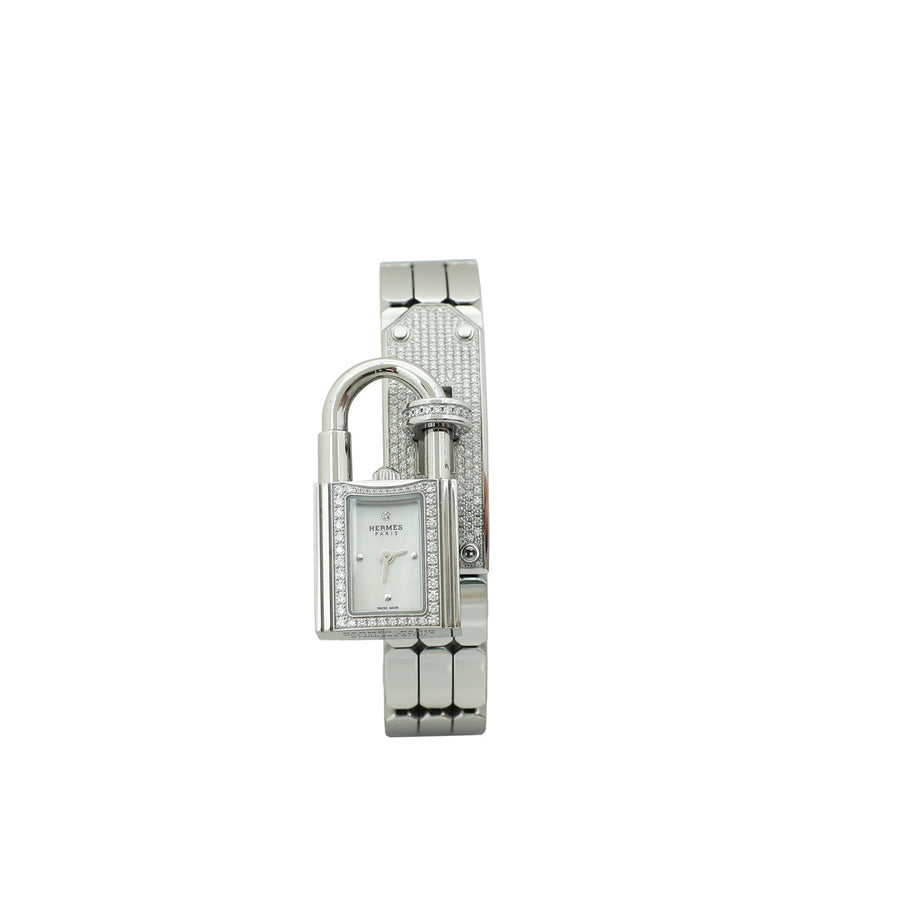 Hermes Stainless Steel MOP Diamond Mini Model, 16mm Quartz Kelly Watch