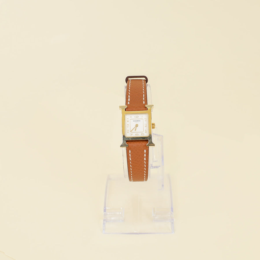Hermes Yellow-Gold Plated Stainless Steel Mini Heure H Quartz Watch