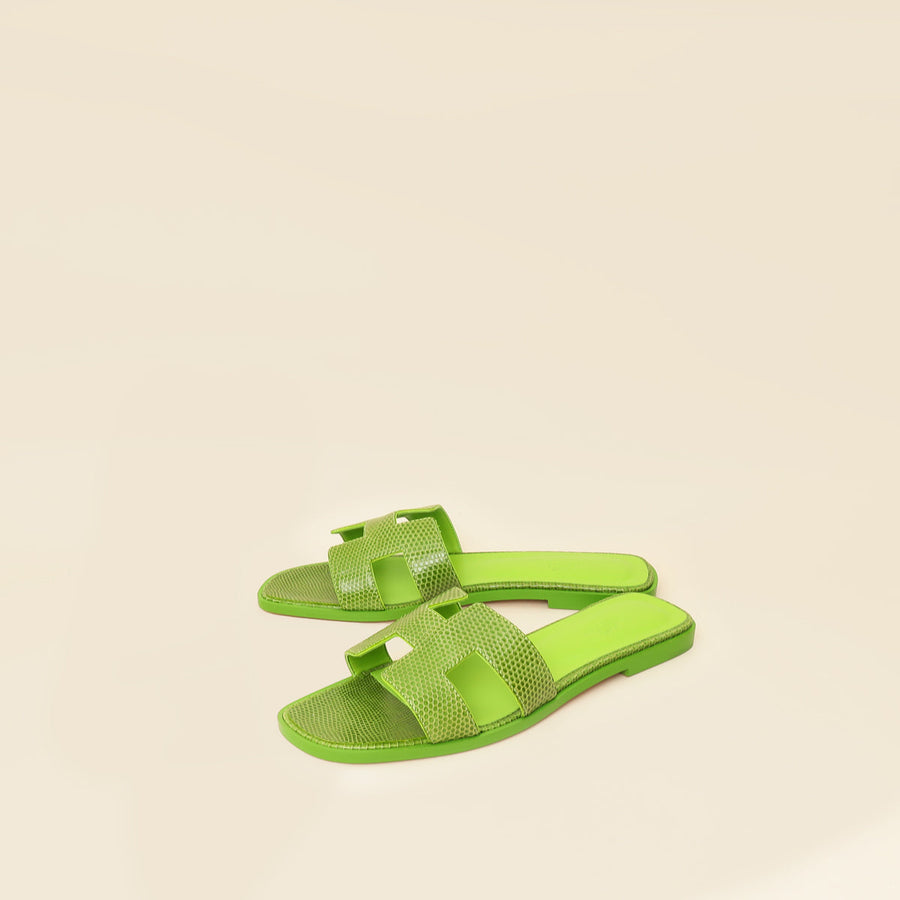 Hermes Vert Absinthe Lizard Oran Sandals 39