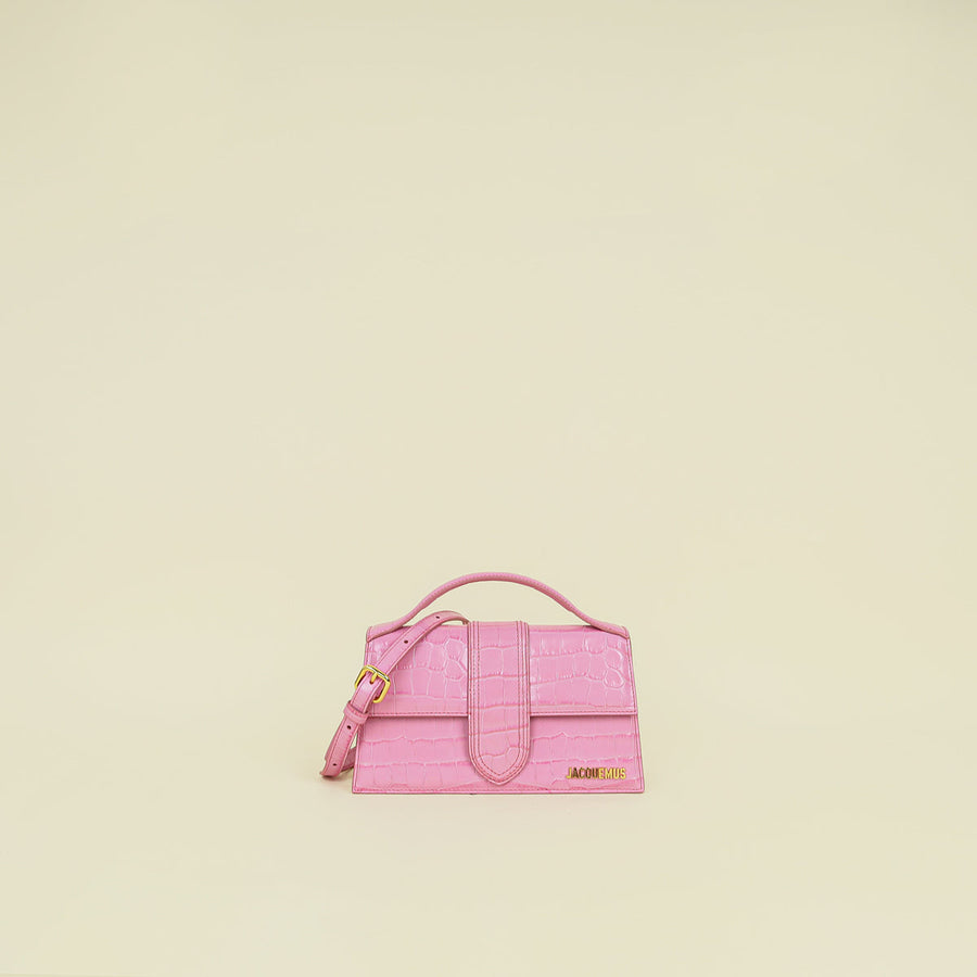 Jacquemus Pink Croco Embossed Le Grand Bambino Bag