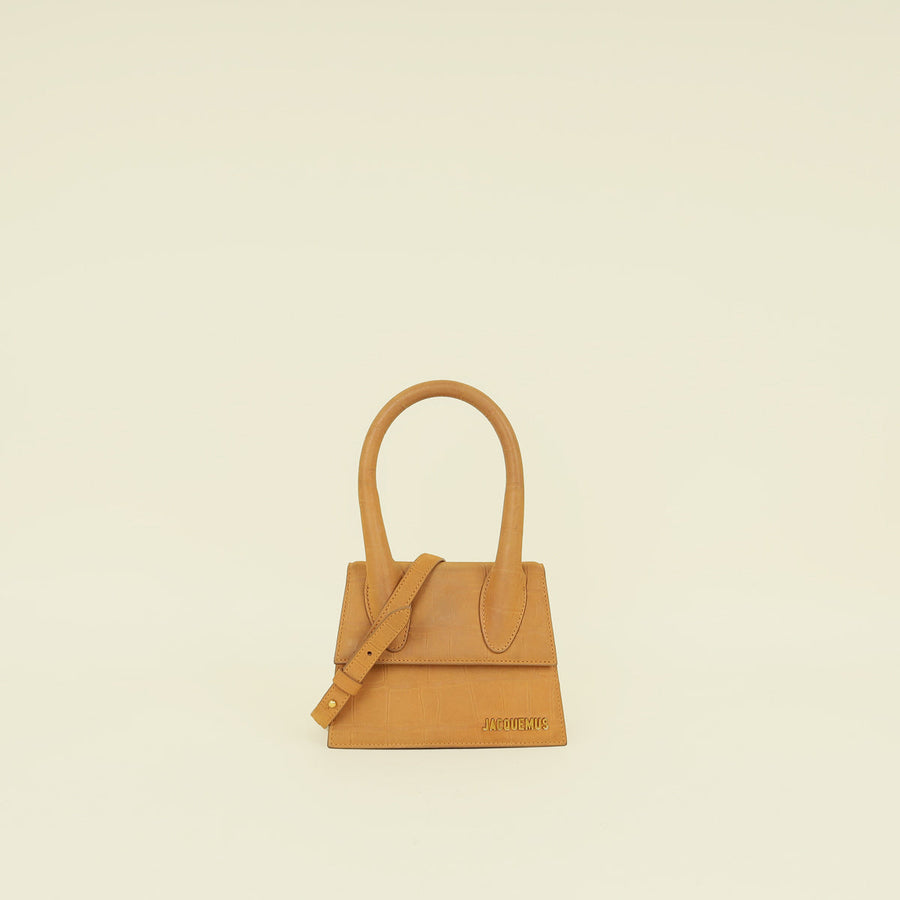 Jacquemus Light Brown Crocodile Embossed Le Chiquito Moyen Top Handle Bag
