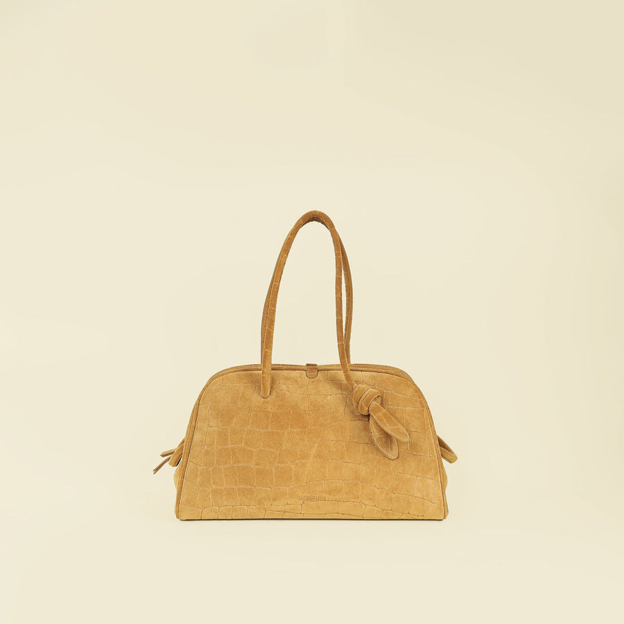 Jacquemus Beige Le Turismo Medium Suede Croco Embossed Tote Bag