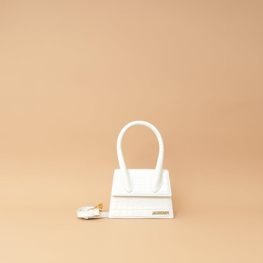 Jacquemus White Croco Embossed Chiquito Medium Bag