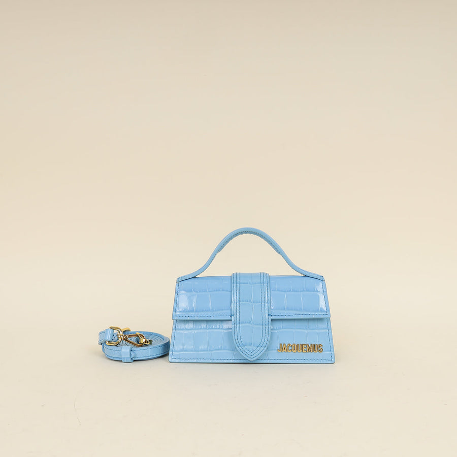 Jacquemus Light Blue Croco Embossed Le Bambino Les Classiques Small Bag