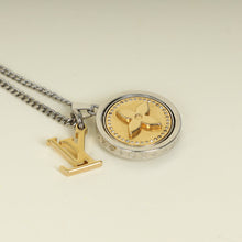 Louis Vuitton Silver Gold Round Rotating Pendant Necklace