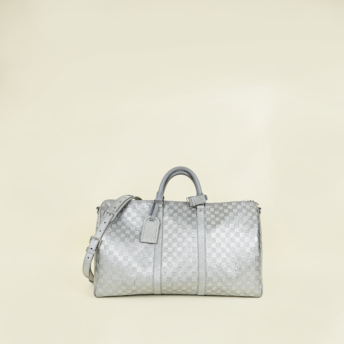 Louis Vuitton Metallic Silver Virgil Abloh Damier Glitter Keepall Bandouliere 50 Bag