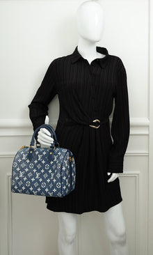 Louis Vuitton Navy Blue Monogram Denim Jacquard Speedy Bandouliere 25 Bag