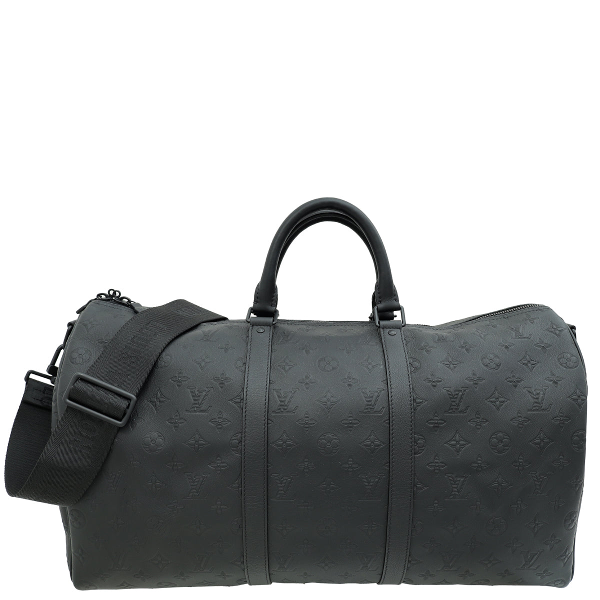 Louis Vuitton Matte Black Monogram Shadow Keepall Bandouliere 50 Bag