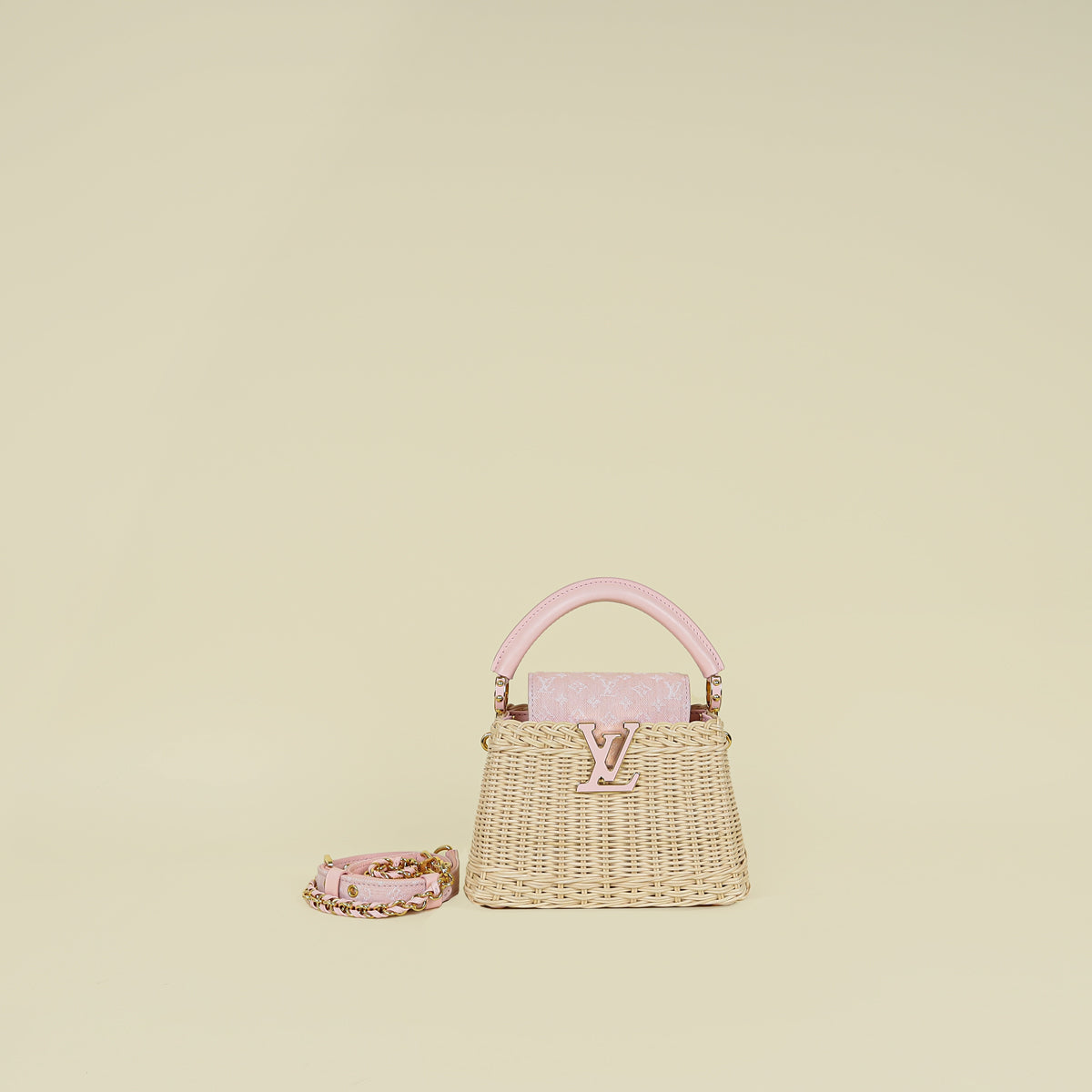 Louis Vuitton Washed Pink Rattan Mini Capucines Bag