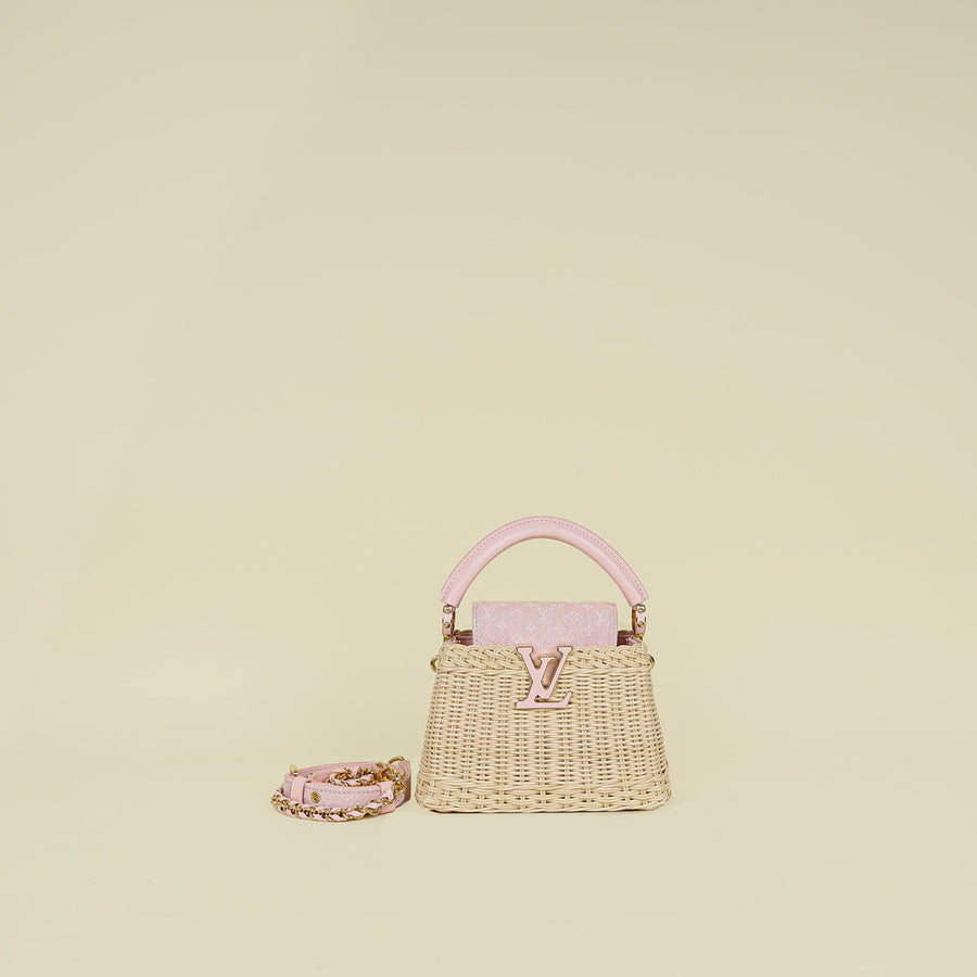 Louis Vuitton Washed Pink Rattan Mini Capucines Bag