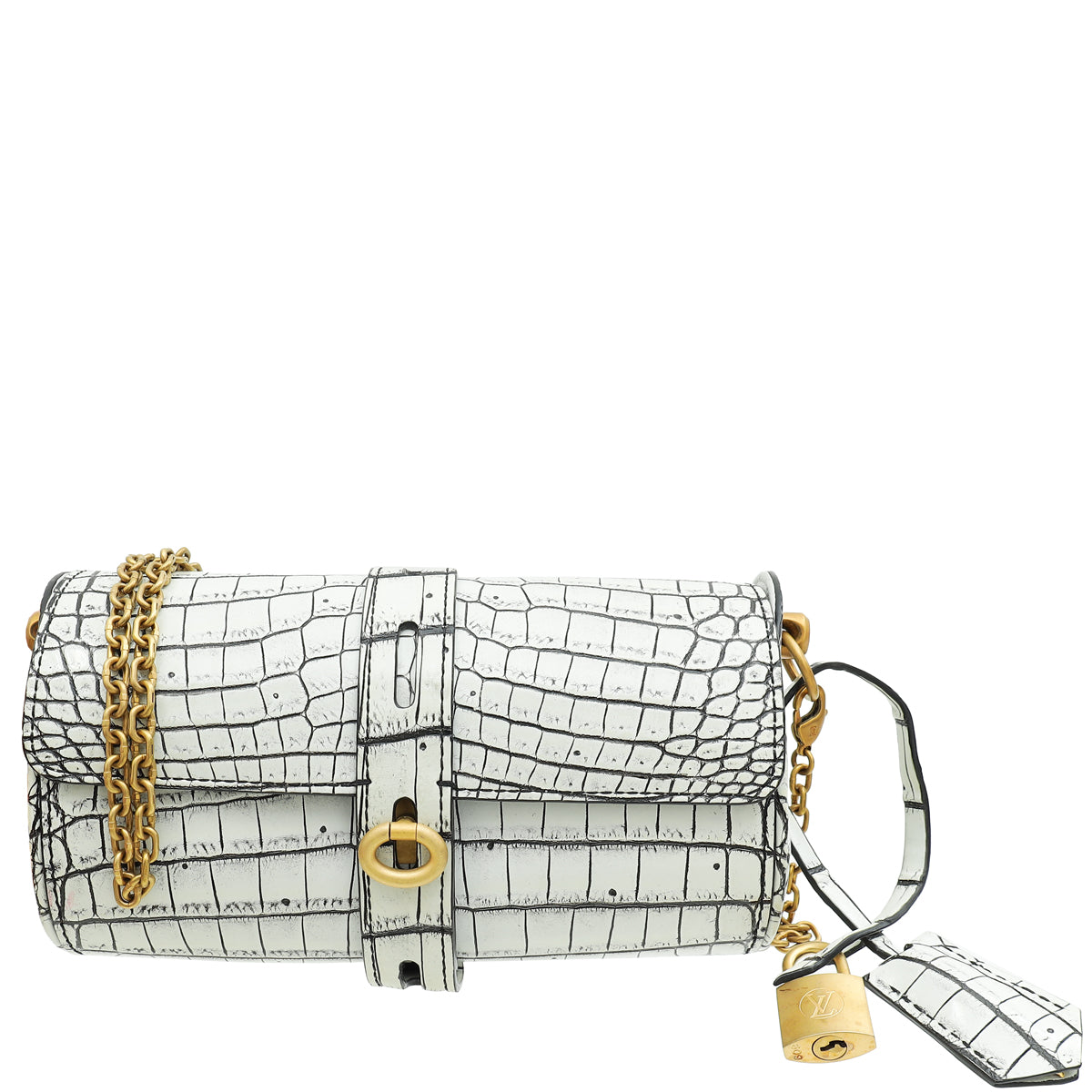 Louis Vuitton Vintage White Crocodile Chain Glasses Case