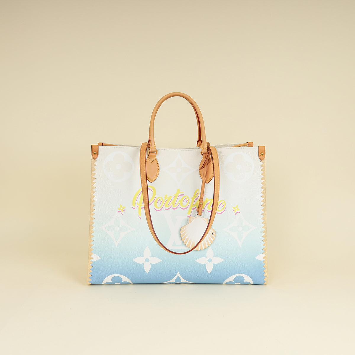 Louis Vuitton Blue By The Pool Onthego GM Portofino Print Raffia Bag