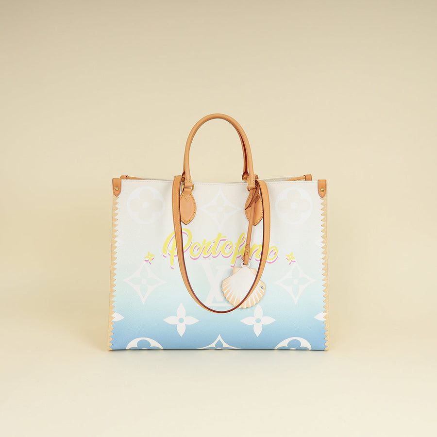 Louis Vuitton Blue By The Pool Onthego GM Portofino Print Raffia Bag