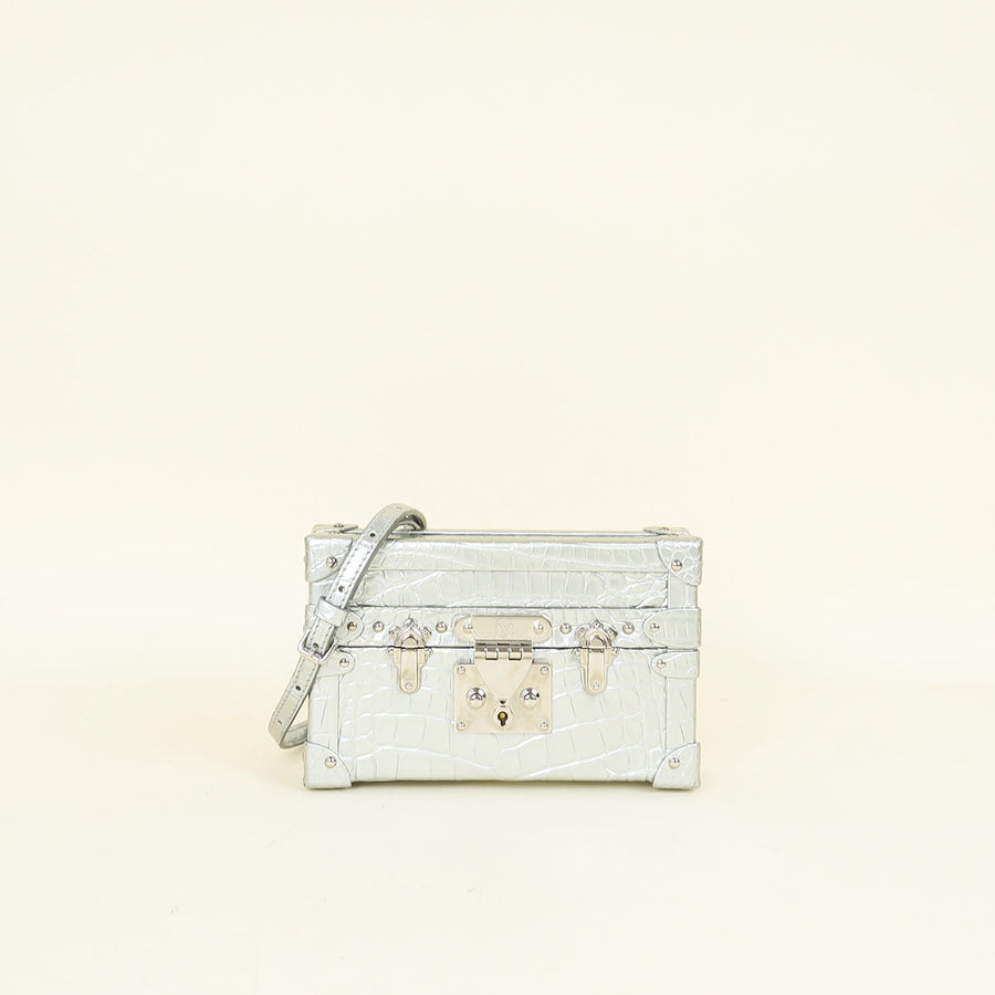 Louis Vuitton Silver Petite Malle Alligator Bag
