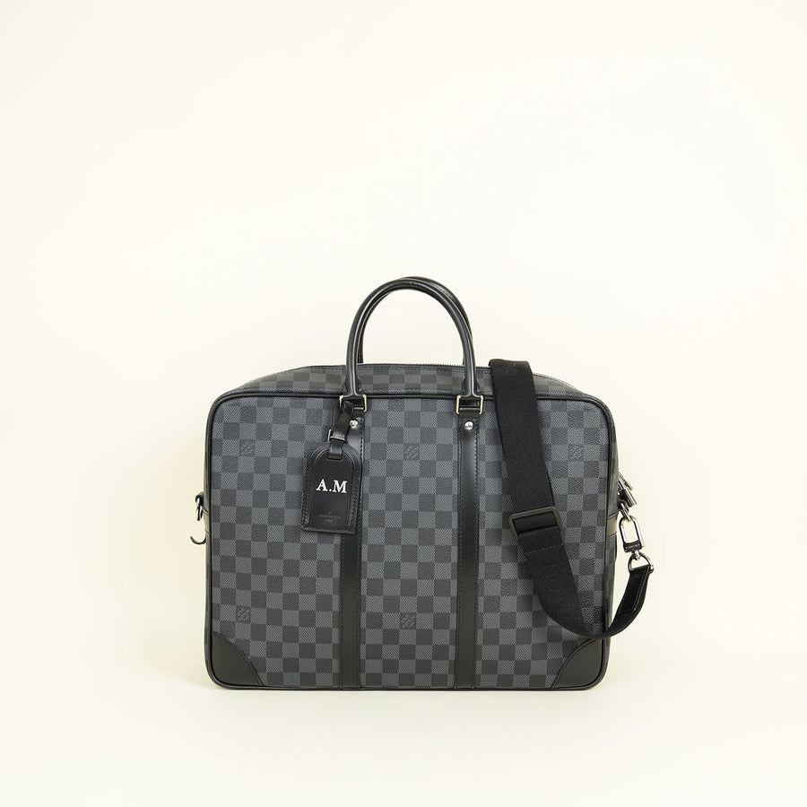 Louis Vuitton Black Damier Graphite Porte Documents Voyage Briefcase w/ Initials A.Mg