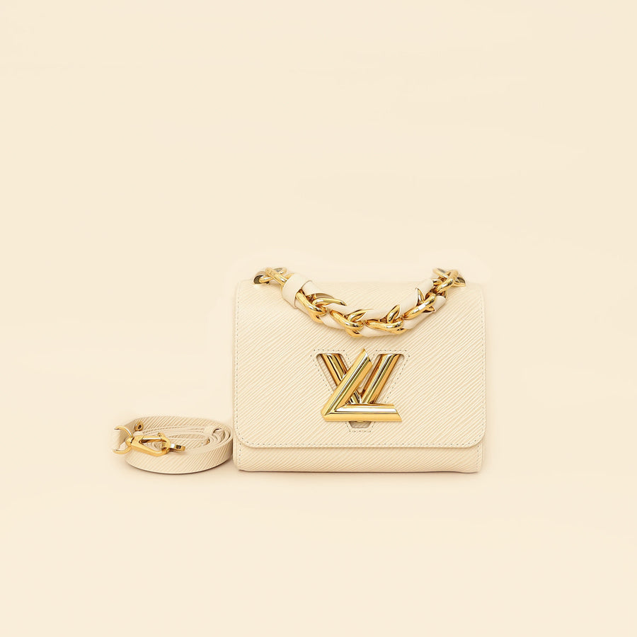 Louis Vuitton Quartz White Twist PM Bag W/ Braided Leather Chain Top Handle