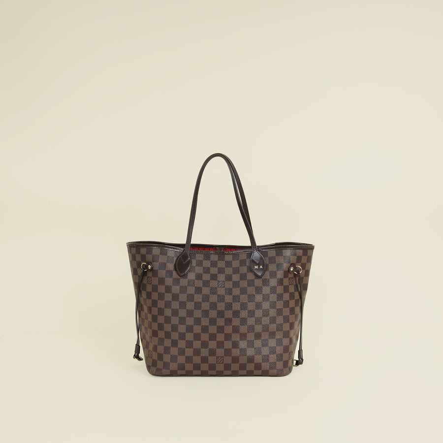 Louis Vuitton Damier Ebene Neverfull MM Bag W/ MA Initial