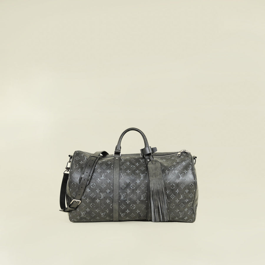 Louis Vuitton Faded Black Brushed Monogram Eclipse Keepall Bandouliere 50 Bag