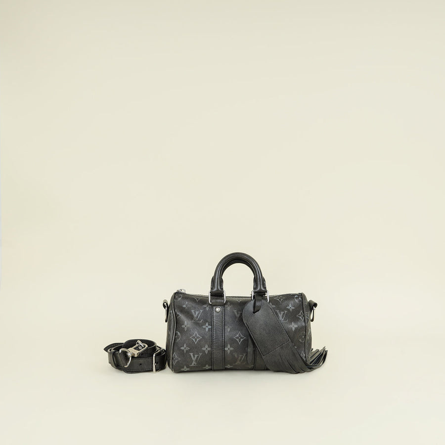 Louis Vuitton Faded Black Brushed Monogram Eclipse Keepall Bandouliere 25 Bag