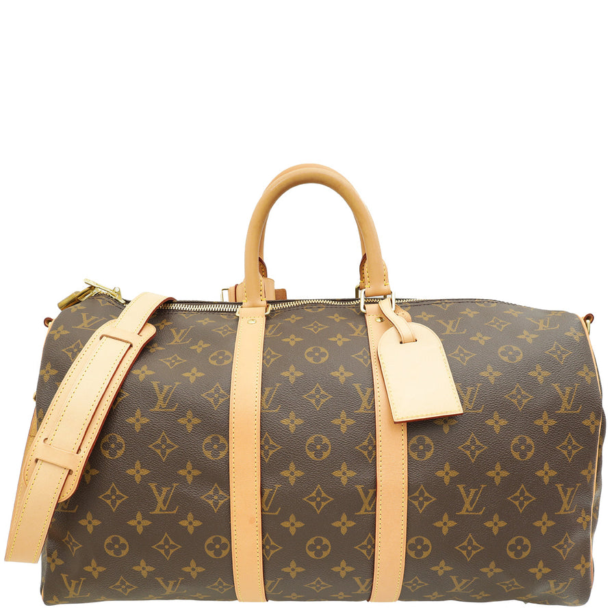 Louis Vuitton Brown Monogram Keepall Bandouliere 45 Bag W/ A.N Initials on Leather Tag