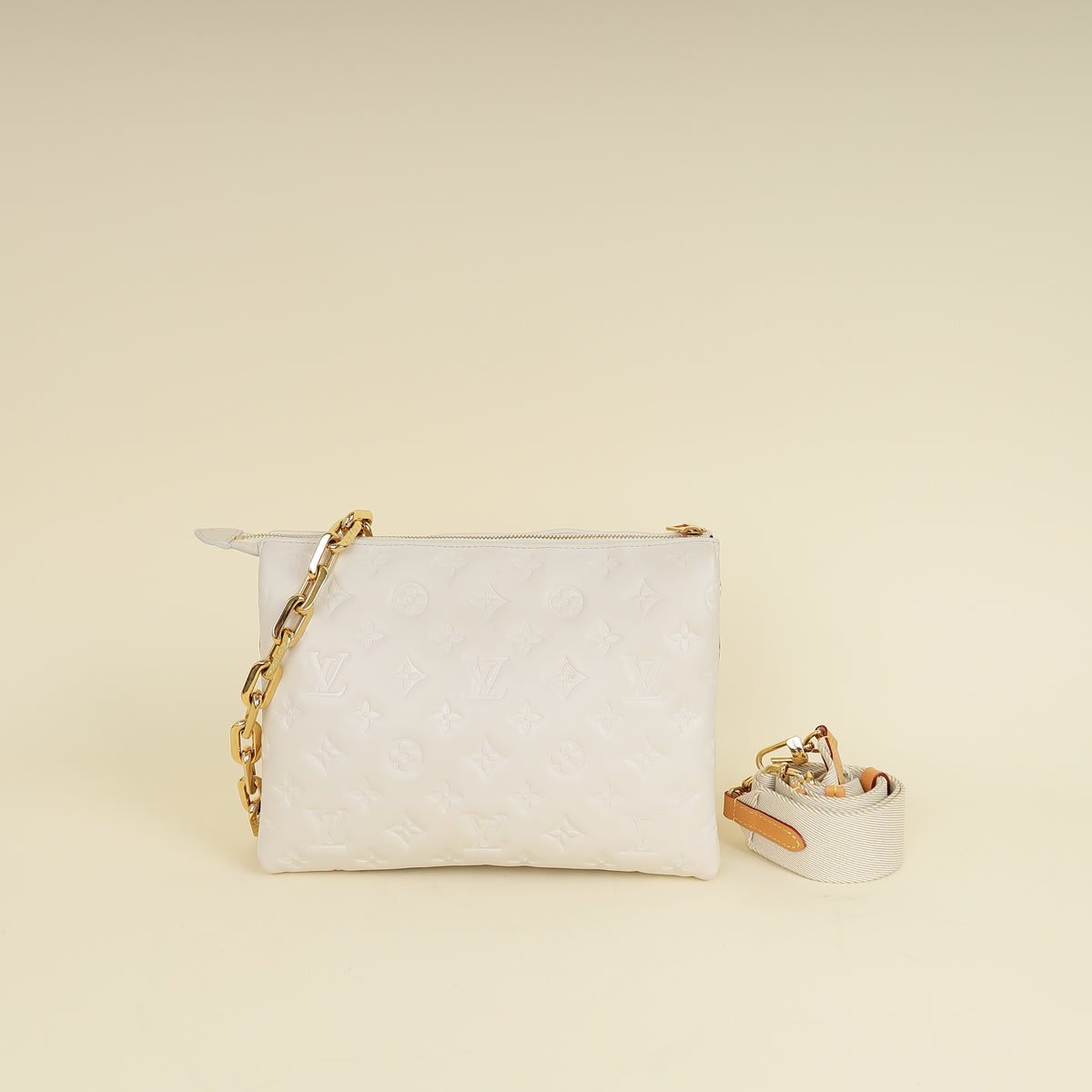 Louis Vuitton Creme Monogram Emperinte Coussin PM Bag