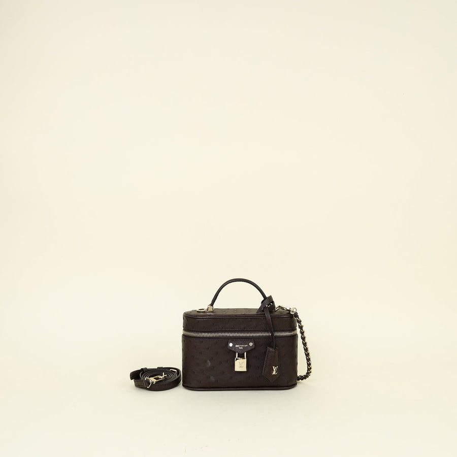 Louis Vuitton Chocolate Brown Ostrich Vanity Chain Pouch