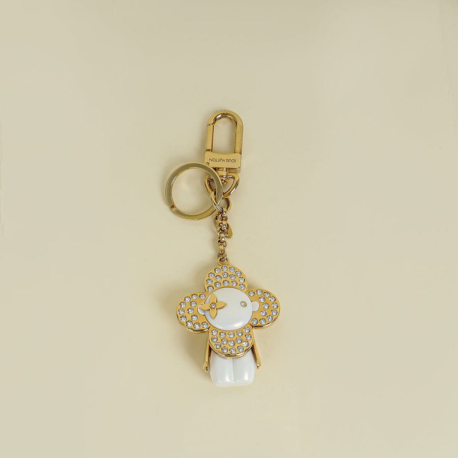 Louis Vuitton White Crystal Vivienne Key Holder Bag Charm