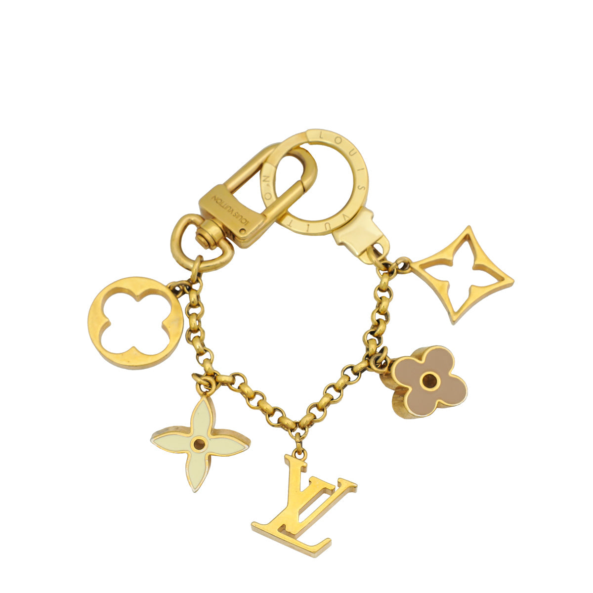 Louis Vuitton Gold Finish Fleur de Monogram Bag Charm Chain