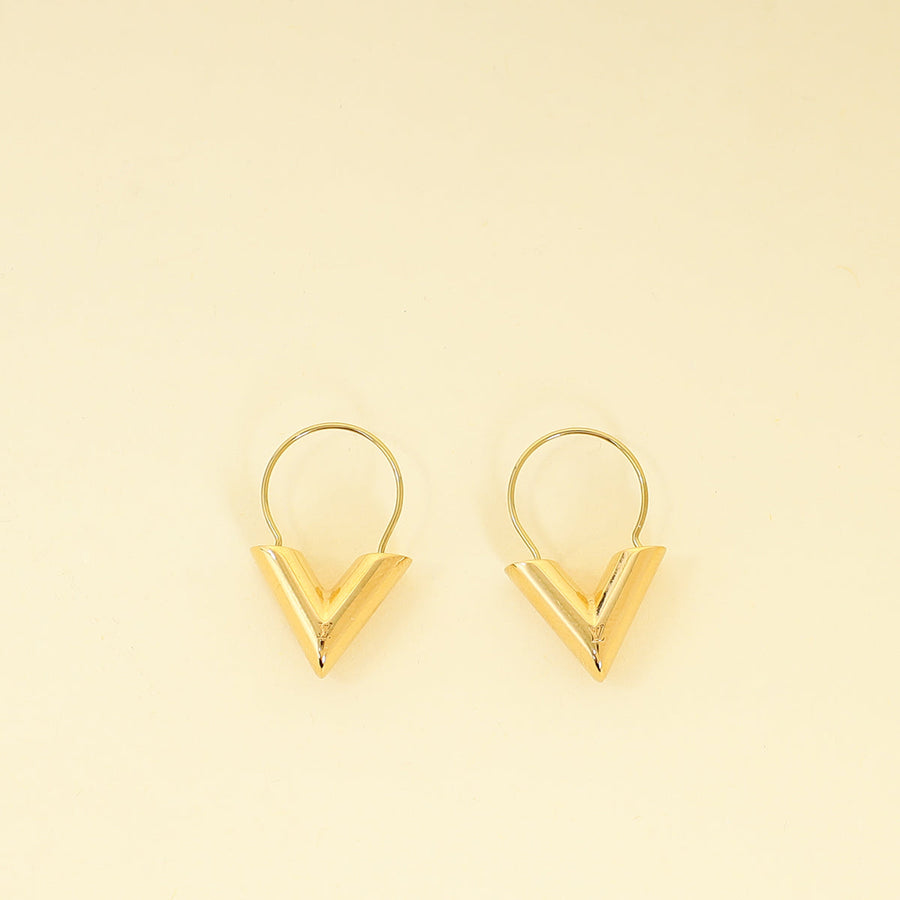 Louis Vuitton Gold Finish Essential V Hoops Earrings