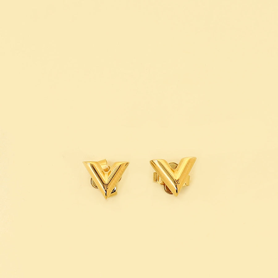 Louis Vuitton Gold Finish Essential V Stud Earrings
