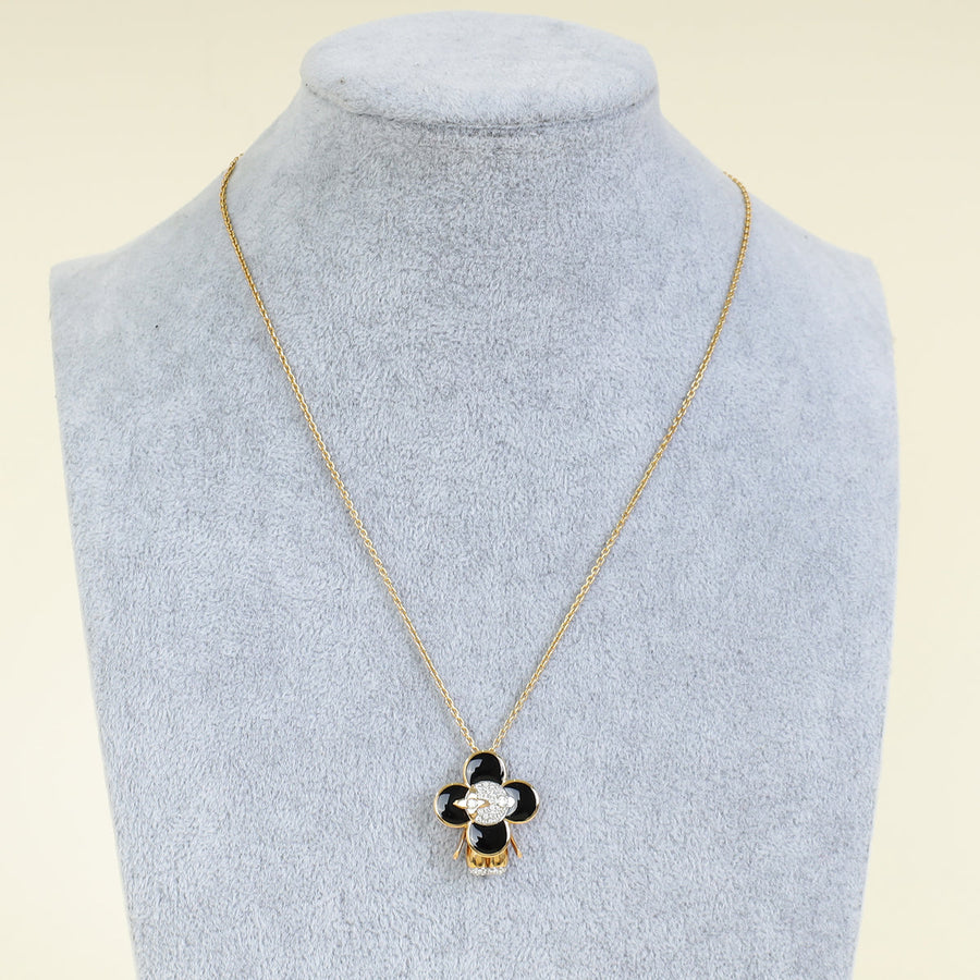 Louis Vuitton 18K 3 Golds Vivienne Diamond Black Lacquer Pendant Necklace