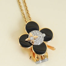 Louis Vuitton 18K 3 Golds Vivienne Diamond Black Lacquer Pendant Necklace