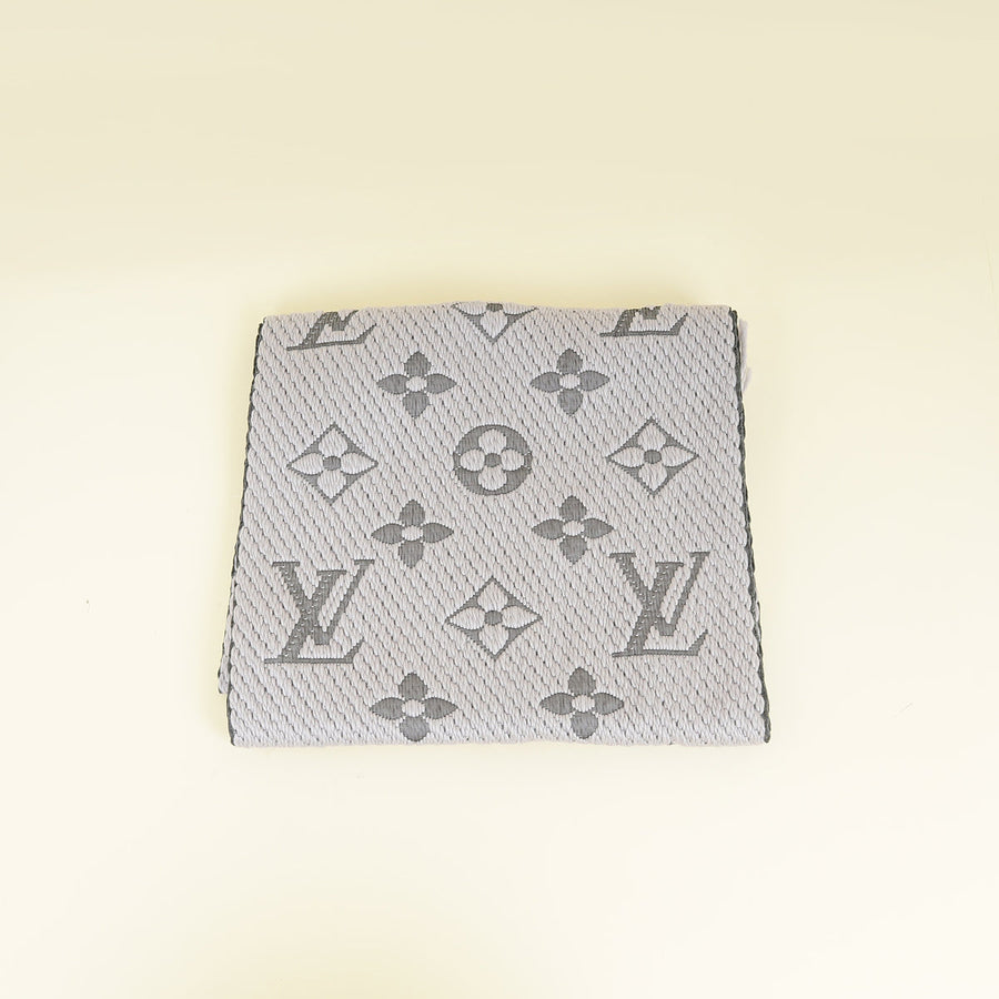 Louis Vuitton Grey Monogram Logomania Wool Silk Scarf