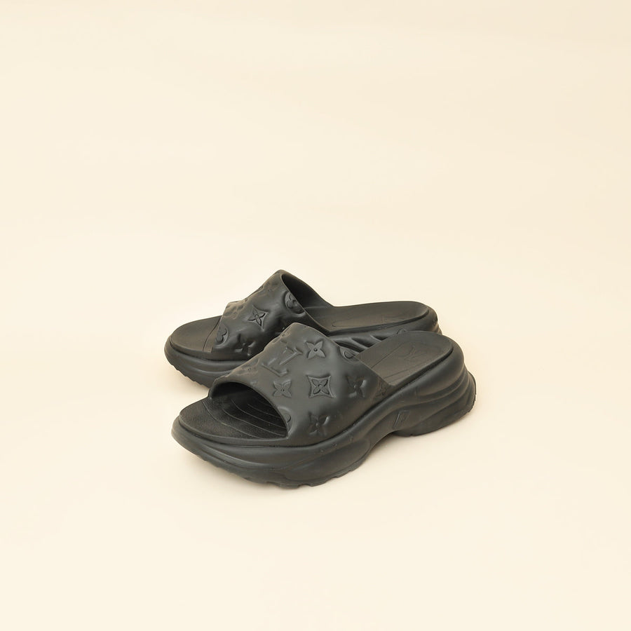 Louis Vuitton Black Monogram Embossed Pool 55 Flat Comfort Mule 36