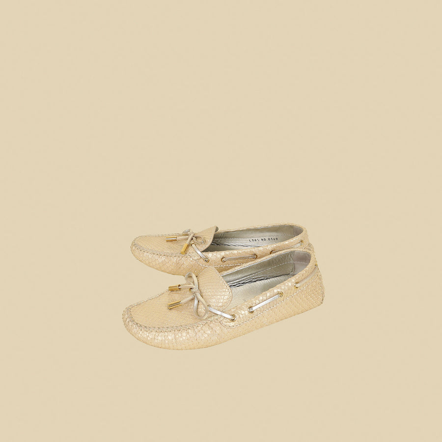 Louis Vuitton Light Gold Python Gloria Flat Loafer 36.5