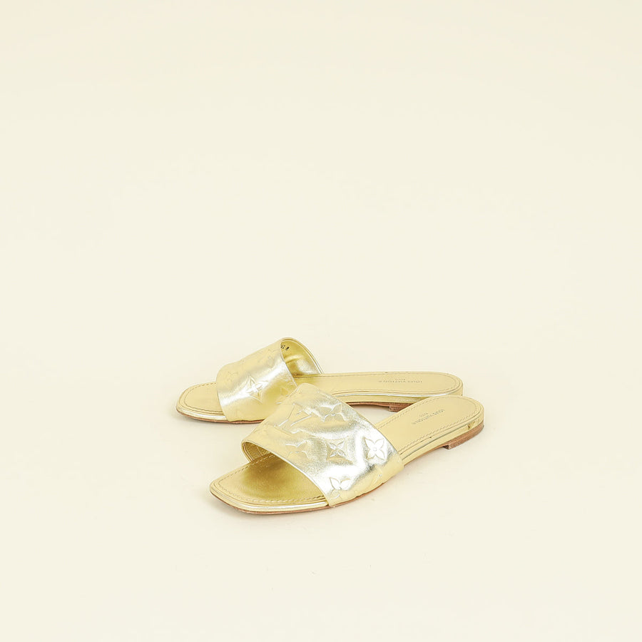 Louis Vuitton Metallic Gold Monogram Revival Flat Mules 37