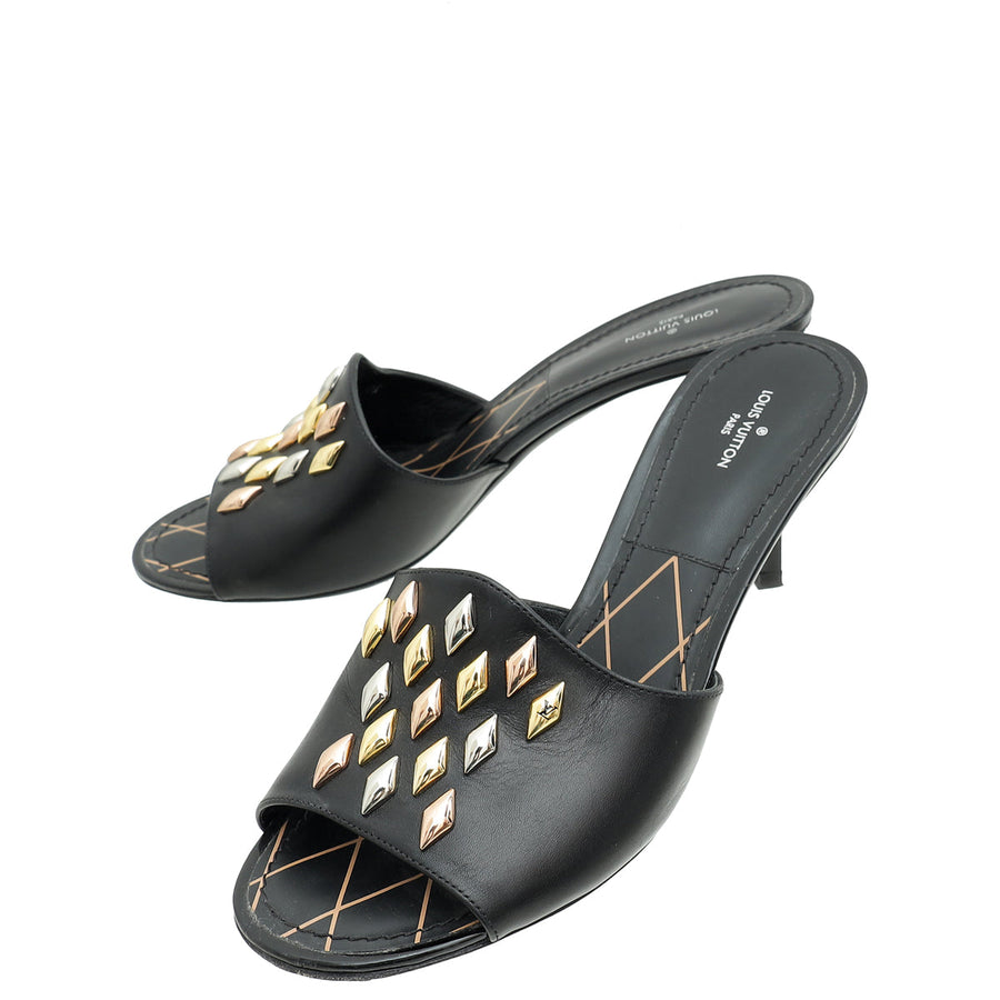 Louis Vuitton Black Studded Slide Sandals 38.5