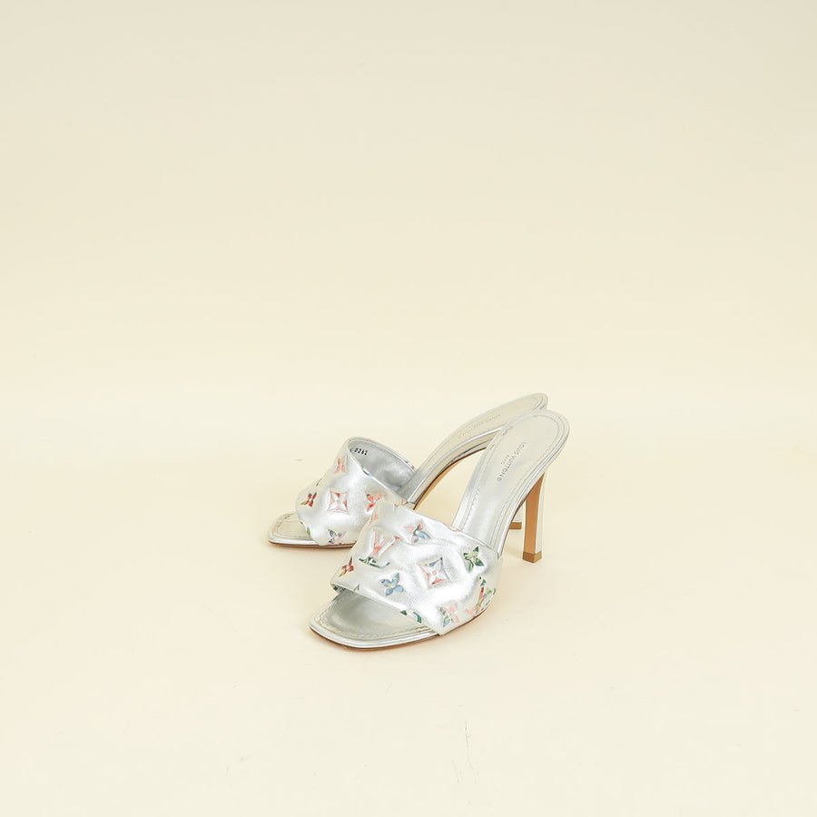 Louis Vuitton Metallic Silver Monogram Embossed Revival Mules 38