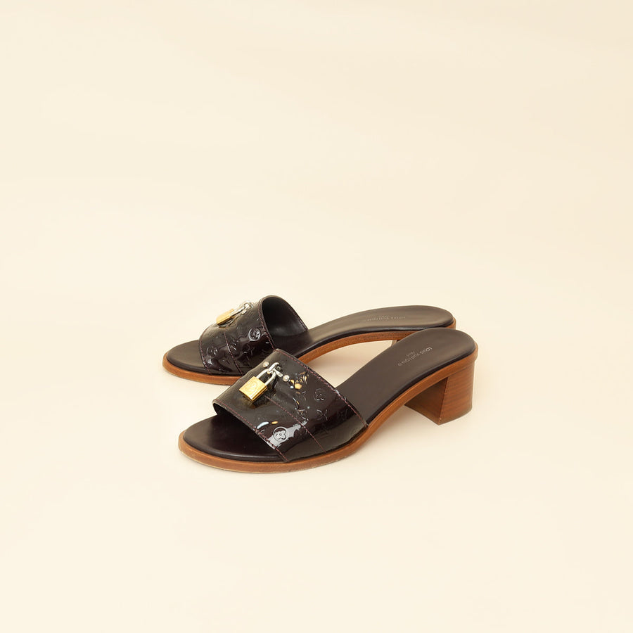 Louis Vuitton Amarante Monogram Vernis Lock It Sandals 39