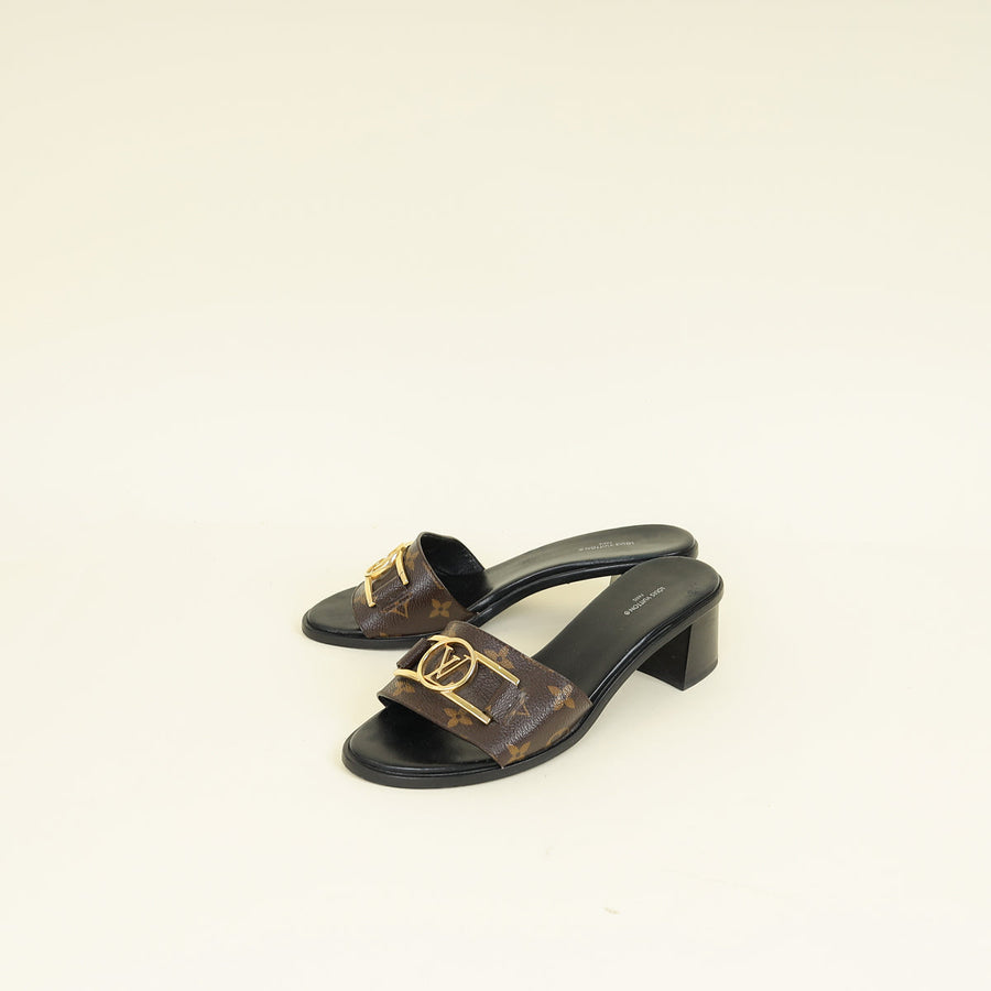 Louis Vuitton Monogram Black Lockit Mules 40
