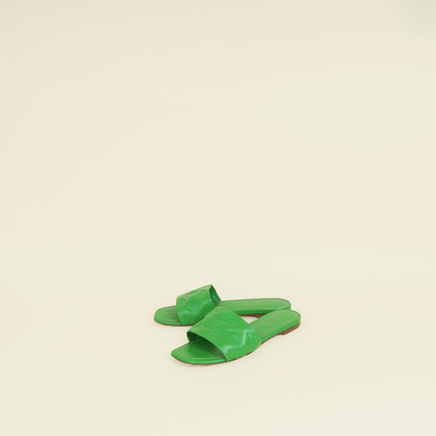 Louis Vuitton Green Monogram Embossed Revival Flat Mules 36
