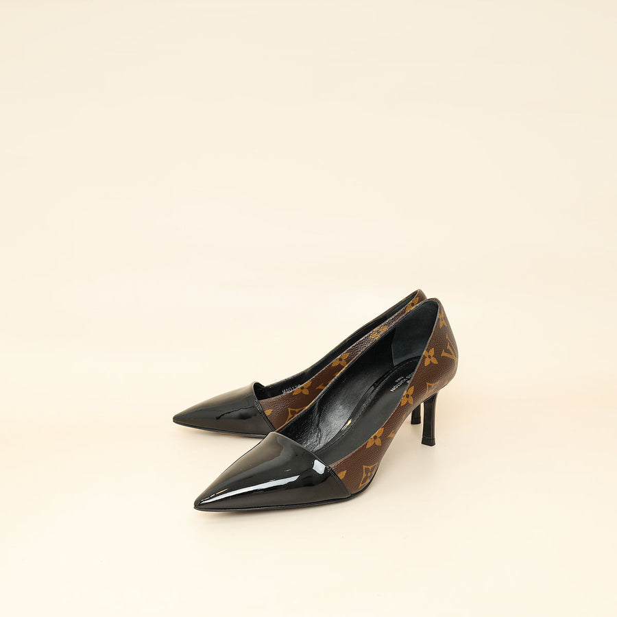 Louis Vuitton Monogram Black Pointed Toe Pumps 37